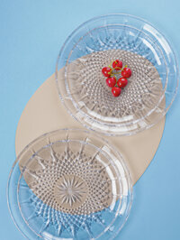 Dĩa nhựa trong suốt đựng trái cây vân nhị hoa