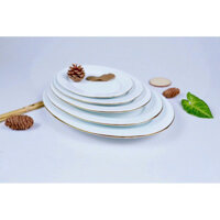 Đĩa Nông 26.5cm - 30cm Sứ Trắng Viền Vàng OHIO. Đĩa đựng thức ăn. Đồ dùng bàn ăn