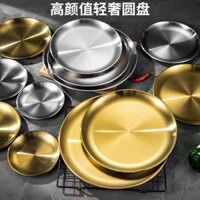 Đĩa nướng vàng 304 thép không gỉ, đĩa nông, đĩa tròn sáng tạo cho nhà hàng Hàn Quốc, đĩa sushi, đĩa ăn nhẹ, đĩa bánh ngọt 2z66