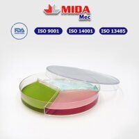 Đĩa Petri 90x15mm - 3 ngăn đã tiệt trùng (20 cái/ bao), đạt chuẩn FDA