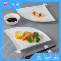 Đĩa quạt - Đĩa đựng đồ ăn sứ trắng hình quạt độc đáo  hàng thường - 9 inch