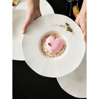 Đĩa soup sứ trắng vân sọc cho nhà hàng, khách sạn kiểu Âu cao cấp