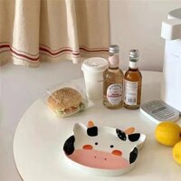 Đĩa Sứ Bò Sữa Cao Cấp Đựng Bánh Kẹo Trẻ Em Decor Phong Cách Hàn Quốc Đáng Yêu C15