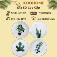 Dĩa Sứ Cao Cấp Trắng Họa Tiết Lá Cây P092 - JOJO