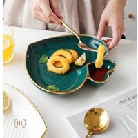 Đĩa sứ chia ngăn  Đĩa chia ngăn đựng nước chấm , gia vị chất liệu sứ kẻ vàng kim hình trái tim - hình hoa Decor 2022 - Hoa