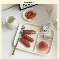 Đĩa sứ chia ngăn eat clean, đĩa chia khẩu phần ăn, đĩa ăn màu trắng đơn giản giảm cân Bonmi Decor