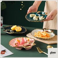 Đĩa sứ đĩa gốm trang trí hình vỏ sò 2in1 bằng sứ đĩa kèm khay đựng nước chấm tiện lợi Glassstore