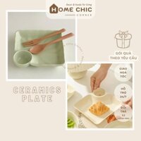 Đĩa sứ dĩa sứ chia ngăn trang trí dĩa sứ kèm khay chấm 2 trong 1, dùng được với lò vi sóng | HOME CHIC CORNER