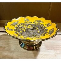 Đĩa sứ đựng trái cây thờ cúng vàng 3D đường kính 25 cm