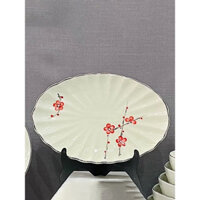 Đĩa Sứ Hình Bầu Dục Múi Men Trắng Men Kem Hoạ Tiết Vẽ Tay Thủ Công F27cm Nhiều Mẫu Mã Đa Dạng Quà Tặng Gốm Sứ Cao Cấp