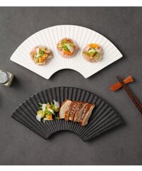 Đĩa sứ Rẻ quạt Trắng Đen, khay sushi pc Nhật - Bát Đĩa sứ nhà hàng cao cấp