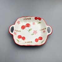 Đĩa sứ trắng vuông họa tiết trái cherry dễ thương