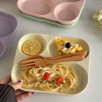 Dĩa sứ trơn chia ngăn góc tròn màu Pastel chịu nhiệt lò vi sóng, khay sứ 3 ngăn đựng đồ ăn mì rau củ |Chanhhomedecor|