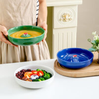 Đĩa sứ xuất khẩu sang Mỹ, cảm giác cao cấp, sử dụng tại nhà, đĩa tròn sâu, sáng tạo, thủ công, đĩa súp 3D, đĩa ăn tối đơn