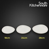 Dĩa tam giác tròn cạn 18cm, 24cm, 28cm Gourmet Trắng Ngà sứ tráng men cao cấp Minh Long