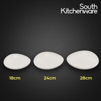 Dĩa tam giác tròn cạn 18cm, 24cm, 28cm Gourmet Trắng Ngà sứ tráng men cao cấp Minh Long