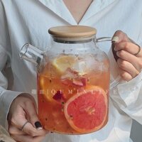 Đĩa thú vị * Ấm đun nước mát lạnh thủy tinh kiểu Nhật Ấm đun nước dung tích lớn dùng trong gia đình mùa hè ấm pha trà Bộ cốc nước sôi trắng lạnh
