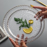 Đĩa Thuỷ Tinh Đẹp Xoắn [NHẬT BẢN][VIỀN VÀNG] độ chịu nhiệt cao cấp, vàng 18k , đồ gia dụng decor thông minh