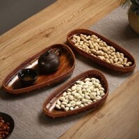 Đĩa Trái Cây Gỗ Óc Chó Đan Mây, Đĩa Hạt Dưa Gia Dụng Đan Tre Kiểu Nhật, Giỏ Đựng Đồ Ăn Nhẹ, Khay Đựng Đồ Để Bàn Sáng Tạo