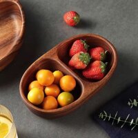 Đĩa trái cây gỗ óc chó nguyên khối, đĩa trà phong cách Trung Quốc, đĩa ăn nhẹ cao cấp, đĩa trái cây, bàn trà, ngăn đôi V4EY