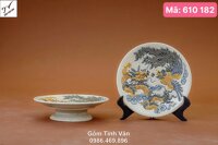 Đĩa trái cây, mâm bồng, men rạn cổ, mã 610182, hoa văn rồng phượng chạm nổi 3D, chạm khắc tinh xảo, trưng bày trái cây trên ban thờ gia tiên, ban thờ tài địa, ban thờ phật, có đủ cỡ đk 18-22-24-27-30-33 cm, giá báo cỡ 18 cm, gốm sứ bát tràng tinh vân