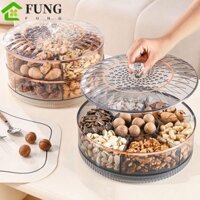 Đĩa trái cây sấy khô FUNG, Khay đựng trái cây sấy khô bằng nhựa trong suốt, Đĩa đựng kẹo chia tròn chống bụi sang trọng nhẹ cho gia đình