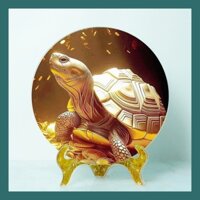 đĩa tranh phong thủy - rùa vàng hút tài lộc trang trí bàn làm việc và làm quà biếu, tặng cho bạn thân, người thân, đồng
