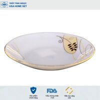 Đĩa tròn sâu viền vàng 22K họa tiết hoa lan Thủy Tinh Ngọc USA Homeset cao cấp nhập khẩu chính hãng