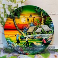 Đĩa Tròn Sơn Mài Vẽ Cảnh Đồng Quê Đường Kính 30 Cm - Vietnam Lacquer Round Plate With Handpanting