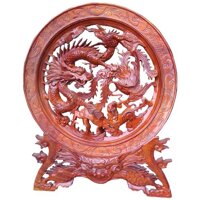 Đĩa tứ linh gỗ xà cừ giá rẻ (ĐTL-01)