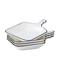 Đĩa Vuông Tay Cầm Sứ Trắng