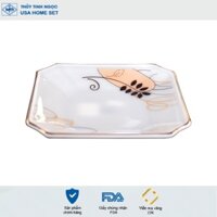 Đĩa vuông viền vàng 22K họa tiết hoa lan Thủy Tinh Ngọc USA Homeset cao cấp nhập khẩu chính hãng