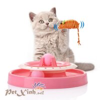Đĩa xoay bóng chuột lò xo vằn đỏ cho mèo