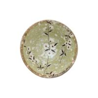 Đĩa Yamata màu rêu họa tiết hoa trắng size 22.8x5cm