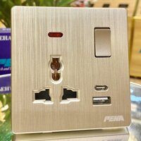 DIALOG 86 – GOLD (16A/250V) USB/Type C & 3 Pole Socket & Switch Lock – PEHA