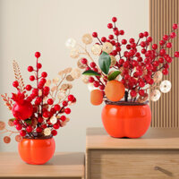 Dickly Trang trí Tết Nguyên Đán Nghệ thuật Thủ công Cây kim tiền Để bàn Hoa giả Phước lành Xô cho Phòng khách Hiên nhà Lễ hội Lối vào trong nhà