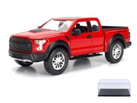 Diecast Car & Display Case Package - 2017 Ford F-150 Raptor, Red - JADA 97756WA1 - 1/24 Scale Diecast Model Toy Car w/Display Case