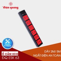 (Điện Quang) Ổ Cắm Điện Chịu Nhiệt 6 Lỗ 3 Chấu 2 Mét ESK 63ECO [bonus]