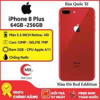 Điện thoại Apple iPhone 8 PLUS 64GB 256GB QUỐC TẾ 3GB RAM Hexa-core A11 Bionic Card Màn Hình 3 Nhân Màn Hình FULL HD Retina 5.5 inches 2 Camera Sau 12MP Selfie Cam 7MP Cao Cấp