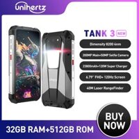 Điện thoại chống nước Unihertz Tank 3 8849 120W 5G, hệ điều hành android 13, bộ nhớ 32GB/512GB, pin 23800 mAh và màn hình 6,79 inch