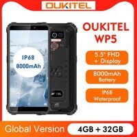 Điện thoại di động Oukitel WP5 5.5''HD+ chống nước IP68 Android 10 4GB RAM 32GB ROM 13MP MT6761 8000mAh 4G Tri-proof 5V/2A