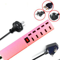 Điện thoại di động và máy tính bảng có sẵn xuyên biên giới, trạm sạc 10 USB, màu hồng, phiên bản ký túc xá Hồng Kông và Ma Cao, bộ sạc đa cổng nhận dạng thông minh