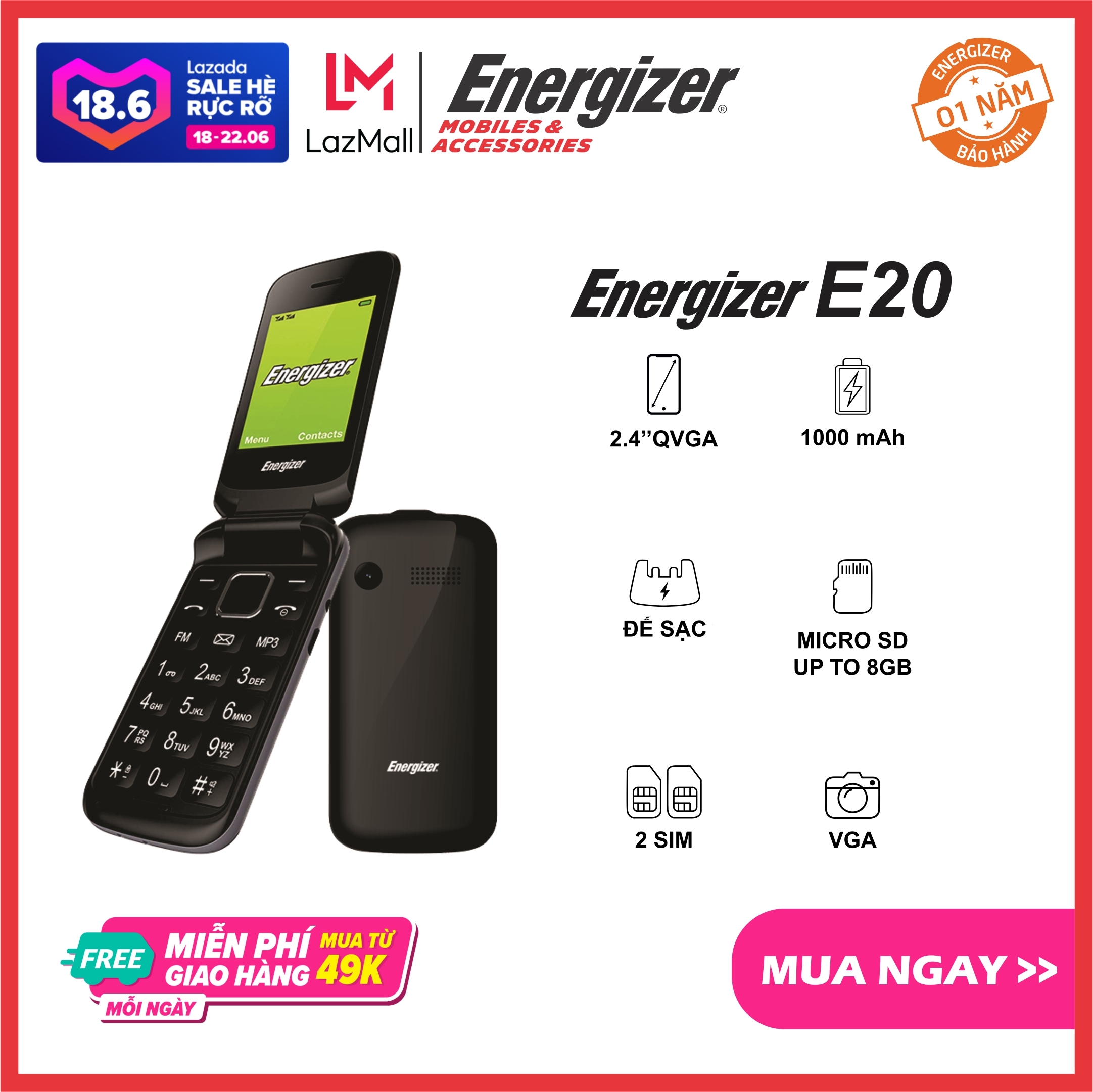 Điện thoại Energizer E20 - 2 sim