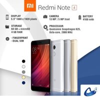 Điện thoại REDMI NOTE 4 ram 3gb-32gb  màn hình to 5.5 inch vỏ nhôm