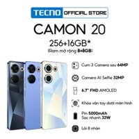 Điện thoại Tecno CAMON 20 8GB256GB - Camera 64MP  32MP  5000 mAh  Sạc nhanh 33W  6.7 FHD AMOLED - BH 13 Tháng - Hàng Chính Hãng - Trắng Tinh Thể