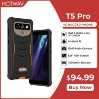 Điện thoại thông minh bền bỉ HOTWAV T5 Pro 4G Android 12, MTK6761, màn hình 6.0 inch, pin khủng 7500mAh, camera chính 13MP, 4GB RAM, 32GB ROM - phiên bản 2022