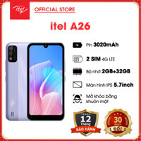 Điện thoại thông minh itel A26 - giá rẻ  2 Sim 2 Sóng 4G LTE  Màn hình IPS 5.7 HD  RAM 2GB  ROM 32 GB Hỗ trợ thẻ nhớ 32 GB  Mở khoá bằng Gương Mặt  Chính Hãng bảo hành 12 tháng 1 đổi 1 trong 30 ngày - Tím