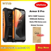 Điện thoại Ulefone Armor 8 Pro chống va đập, 8GB+128GB, pin 5580mAh, màn hình 6.1 inch, Android 11, chip Helio P60 Octa-core, 4G, chống nước