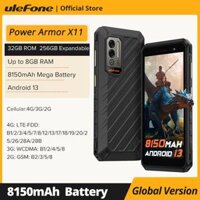 Điện thoại Ulefone Power Armor X11 bền bỉ, pin 8150 mAh, RAM 8GB, ROM 32GB, chống nước, NFC, WiFi 2.4G/5G, toàn cầu