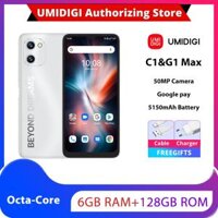 Điện thoại UMIDIGI C1/G1 Max, RAM 6GB và bộ nhớ 128GB, màn hình 6,52 inch, pin 5150 mAh, camera 50 MP, hệ điều hành Android 12, chip xử lý 8 nhân